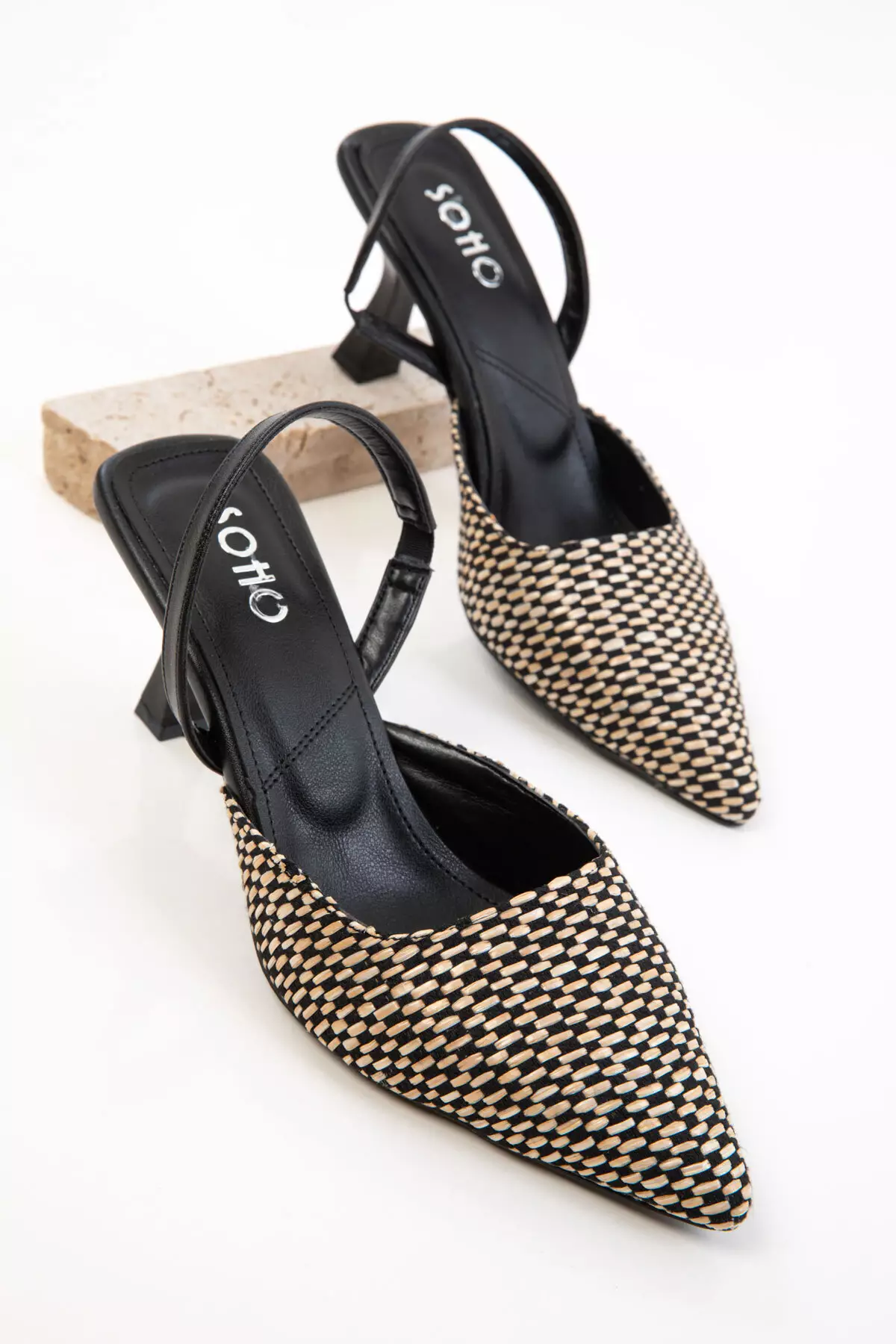 Black-Beige Women's Classic Heeled Shoes 20430