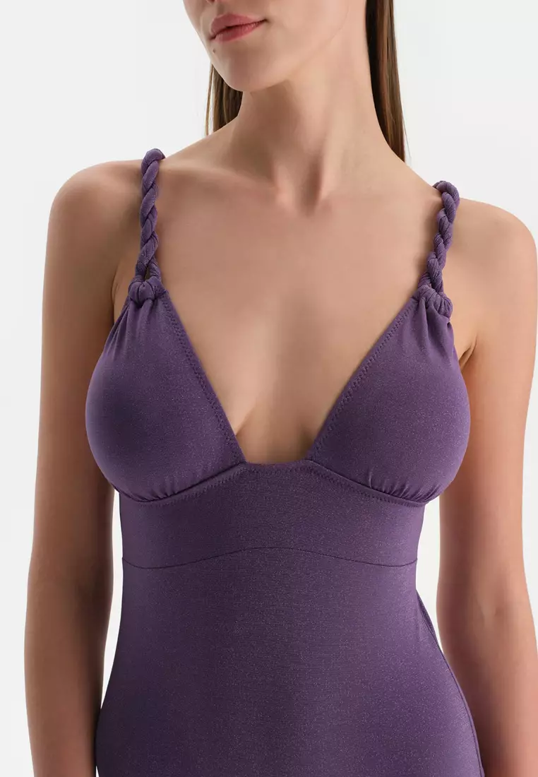 Purple Swimsuit, Triangle Wide, Removable Padding, Non-wired, Swimwear for Women