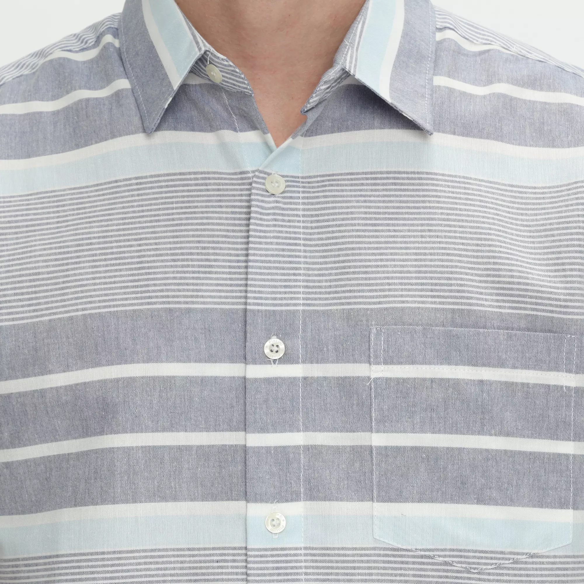 Platini Kemeja Motif Salur Pria Lengan Pendek Katun Dusty Blue 73495.21