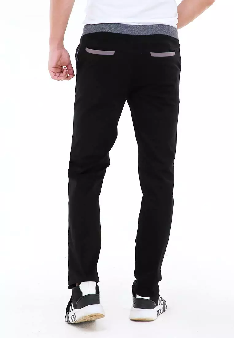 Locko Celana Panjang Chino Pria Karet Elastis Casual Long Pants Material Cotton ORIGINAL - Black