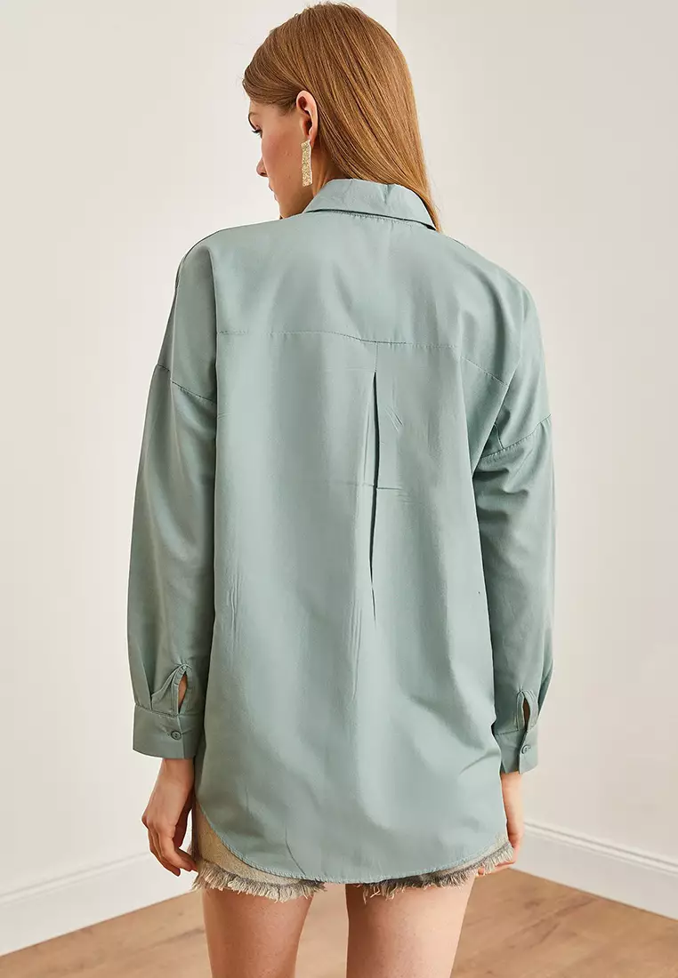 Eye Sequin Detailed Woven Boyfriend Shirt