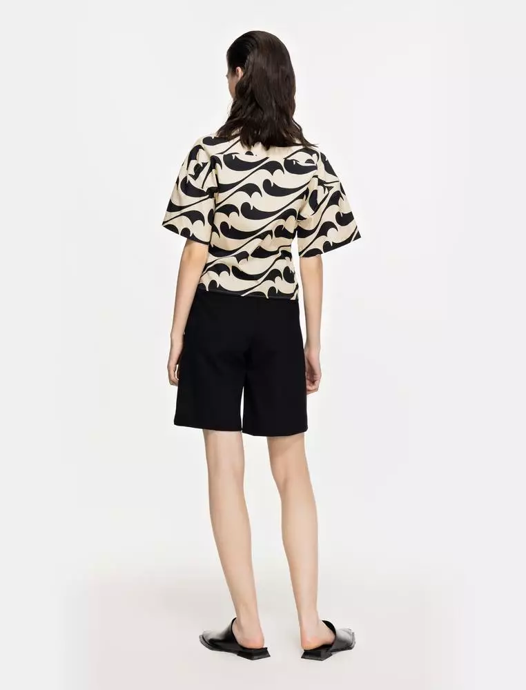 海浪印花通勤短袖襯衣