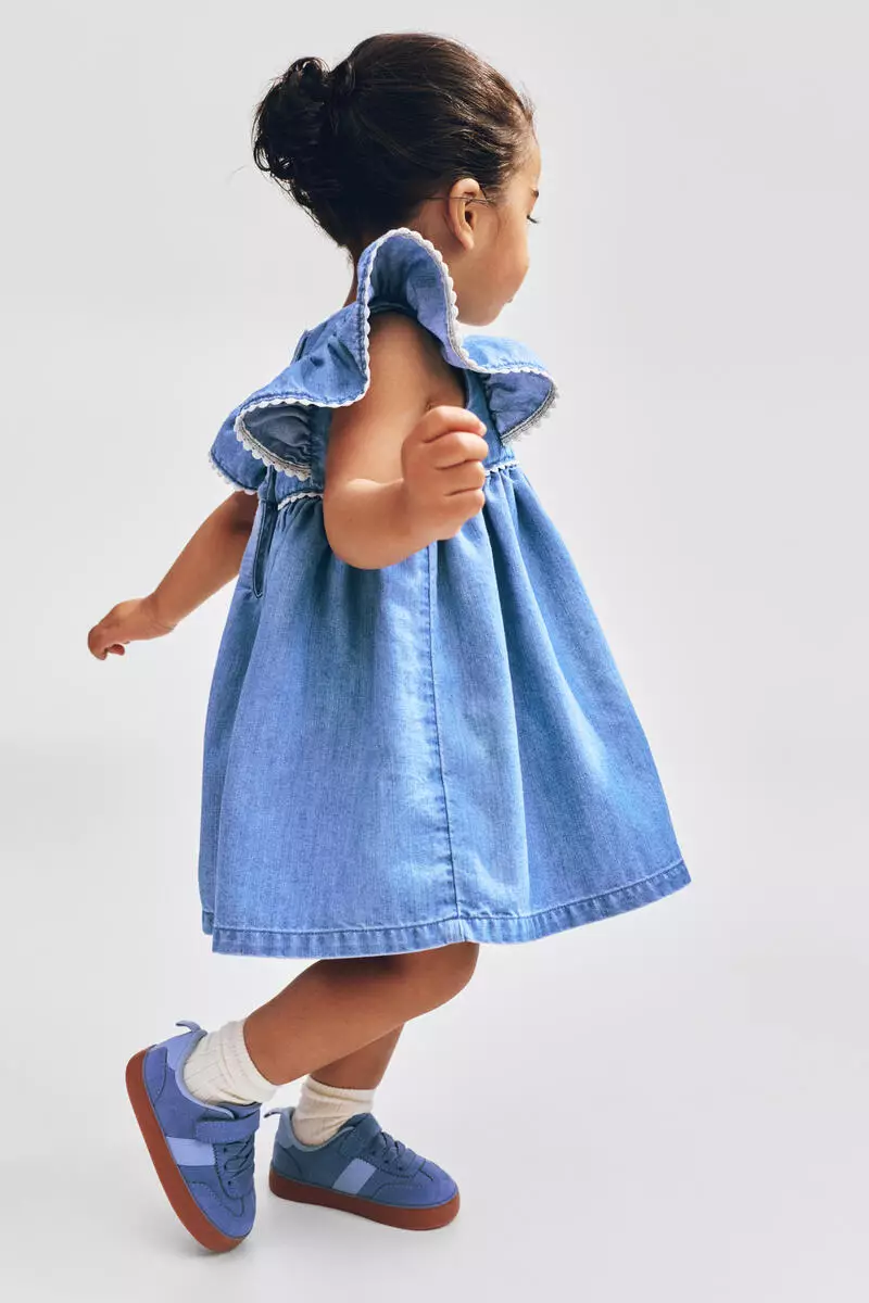 Embroidery-detail denim dress