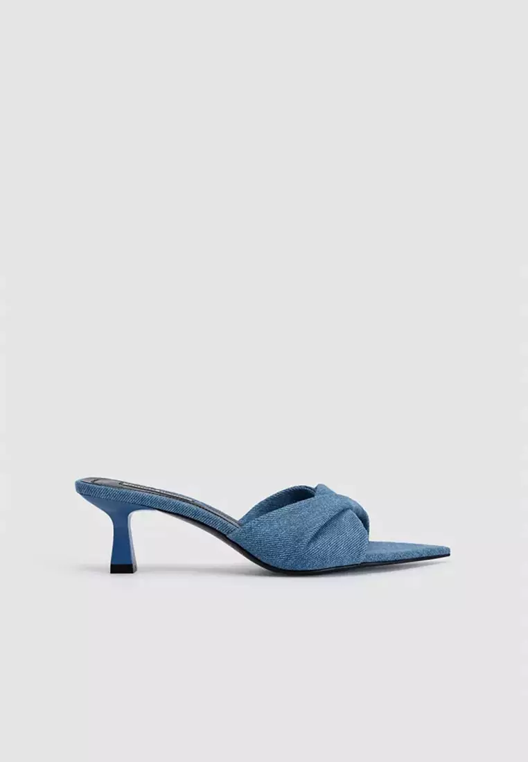 Urban Revivo Denim Pointed Toe Kitten Heel Slippers 2023 Buy