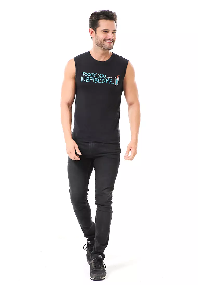 Bobby Atasan Kasual Pria Singlet Motif Toogy You Sleeveless Tshirt Material Cotton ORIGINAL - Black