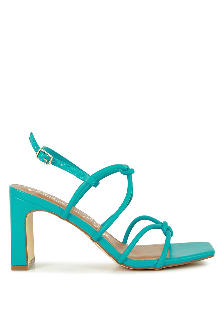 Teal Knotted Strap Mid Heel Sandal