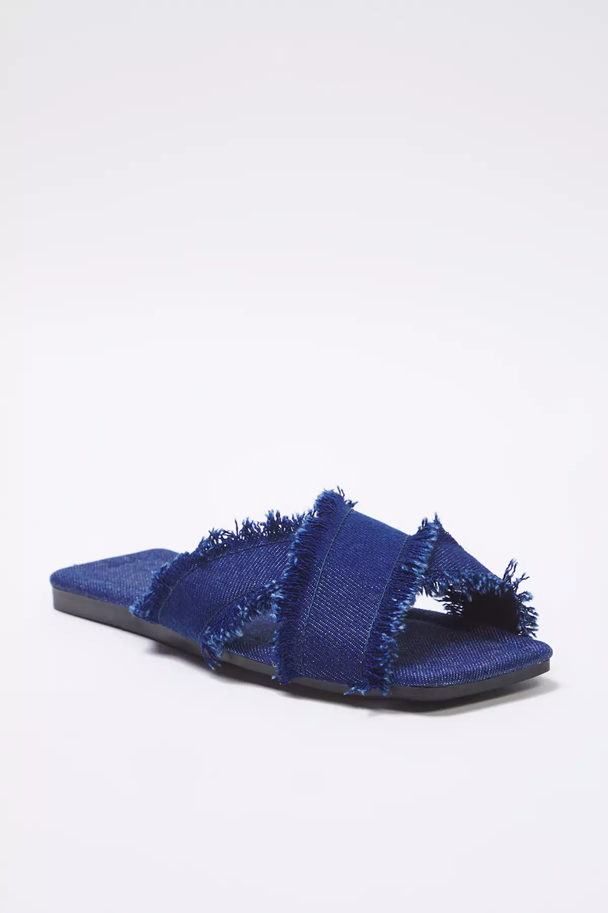 Navy Blue Tassel Detailed Denim Cross Banded Women's Slippers Takss25Te00043