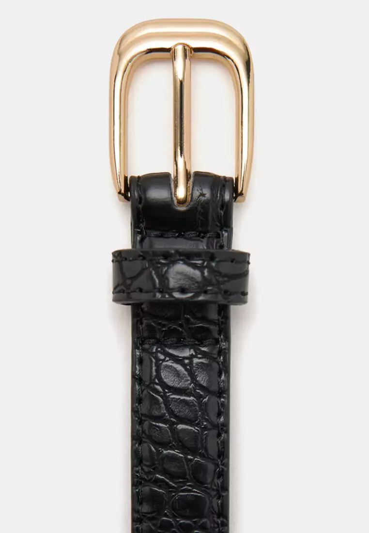 Thin Faux Crocodile Leather Belt