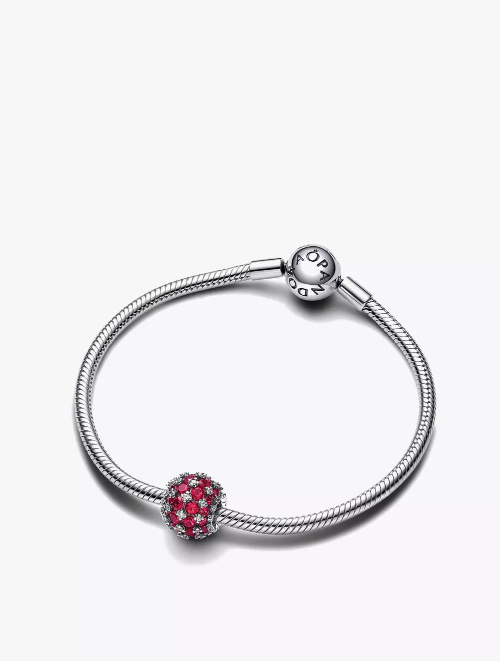 Sterling silver charm with cherries jubilee red crystal and clear cubic zirconia