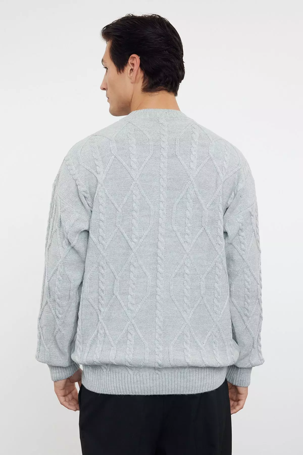 Gray Oversize Crew Neck Hair Knitted Knitwear Sweater TMNAW24KZ00003