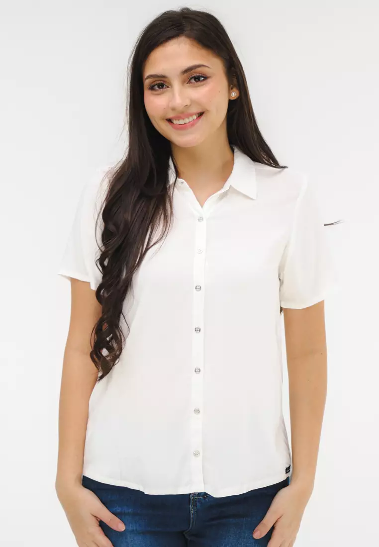 Woven Plain Rayon Short Sleeves Blouse