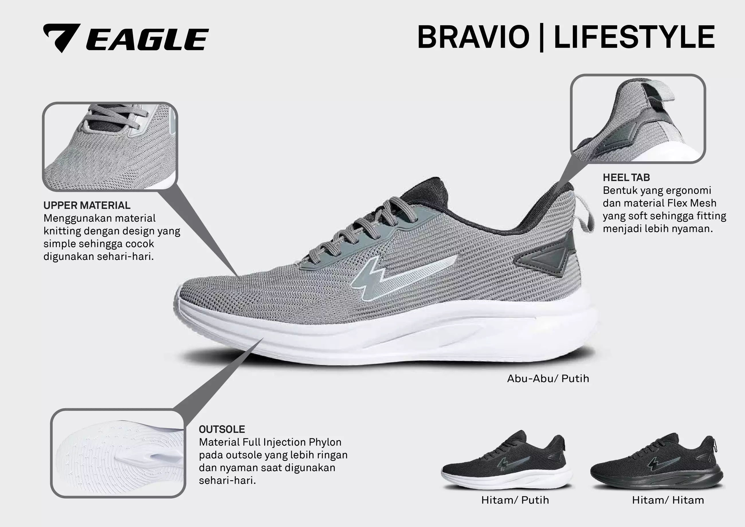 Eagle Sepatu Sneakers Lifestyle Bravio - HITAM/PUTIH