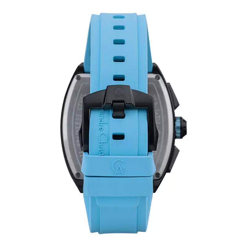 Jam Tangan Pria Alexandre Christie AC 6608 MC RIPBALB Chronograph Men Black Dial Blue Rubber Strap