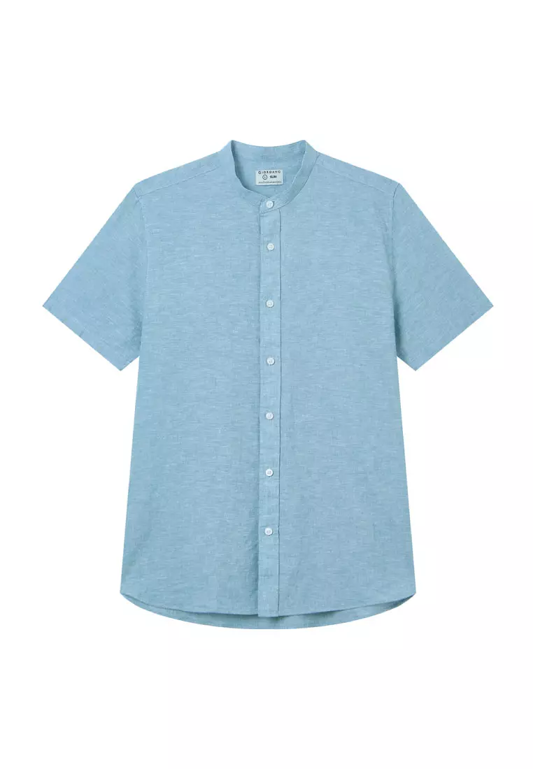 Men's Linen Cotton Slim Short Sleeve Shirt 01046214