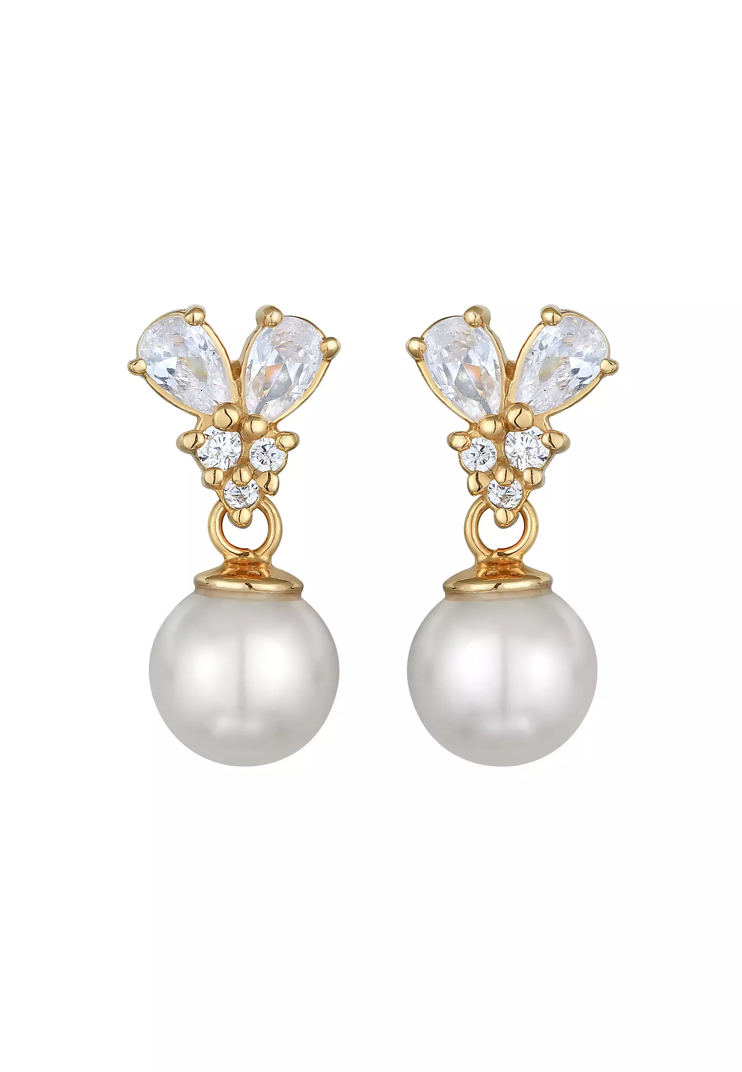 Earrings Ear Dangle Elegant Zirconia And Pearl Gold Plated