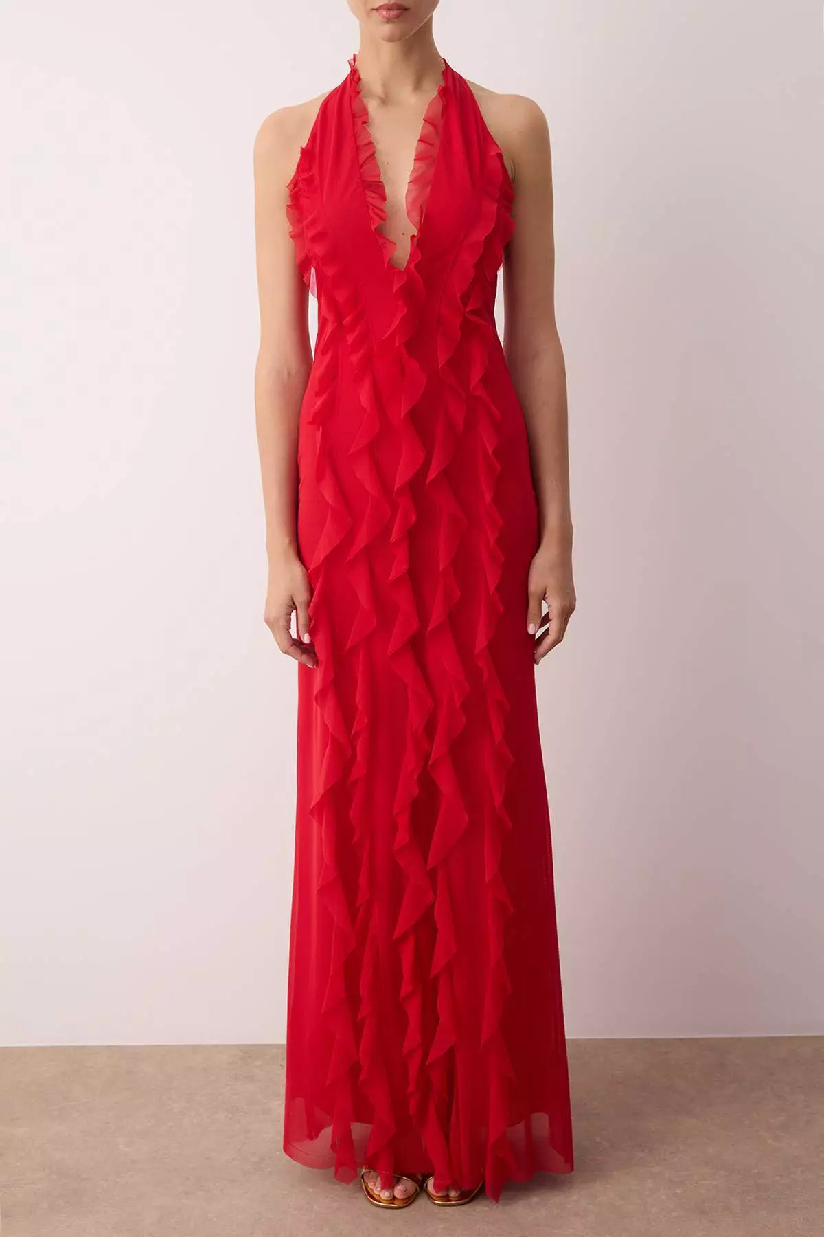 Limited Edition Red Ruffle Lined Tulle Evening Dress