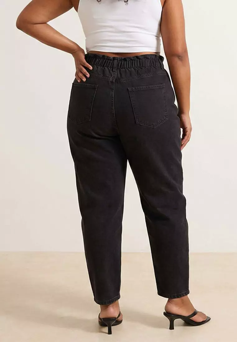 Brown High Waist Elastic Waistband Plus Size Mom Jeans Tbbaw23Je00002