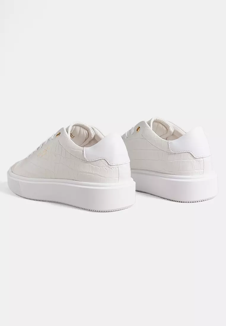 White leather clearance platform trainers