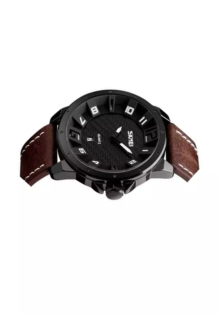 Jam Tangan Kasual Analog Pria Waterproof 30m Strap Tali Material Kulit Leather LC55 ORIGINAL