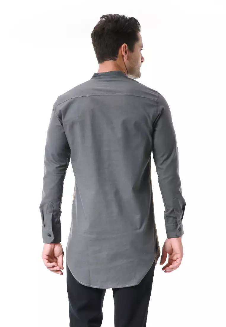 Leopold Kemeja Koko Pria Lengan Panjang Design Salur Full Variasi Material Cotton ORIGINAL - Gray Yellow