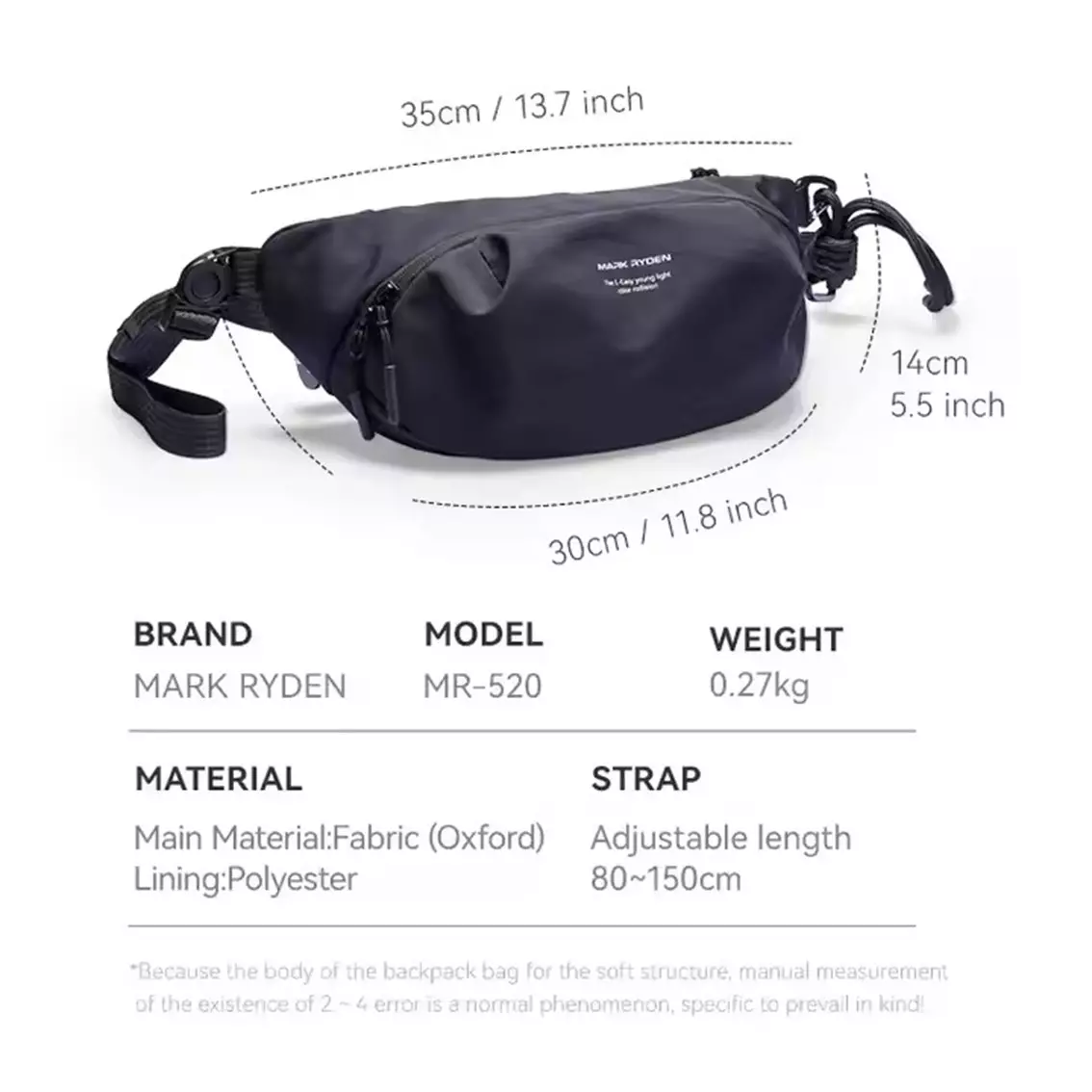 Mark Ryden Tas Selempang Pria Crossbody Waist Sling Bag MR520- BLACK