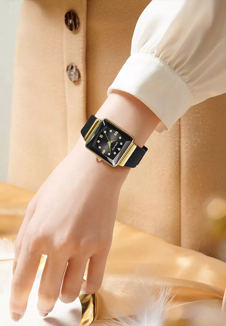 Jam Tangan Wanita Original Korea Fashion Tali Silikon Jam Tangan Cewek Analog 7727L black
