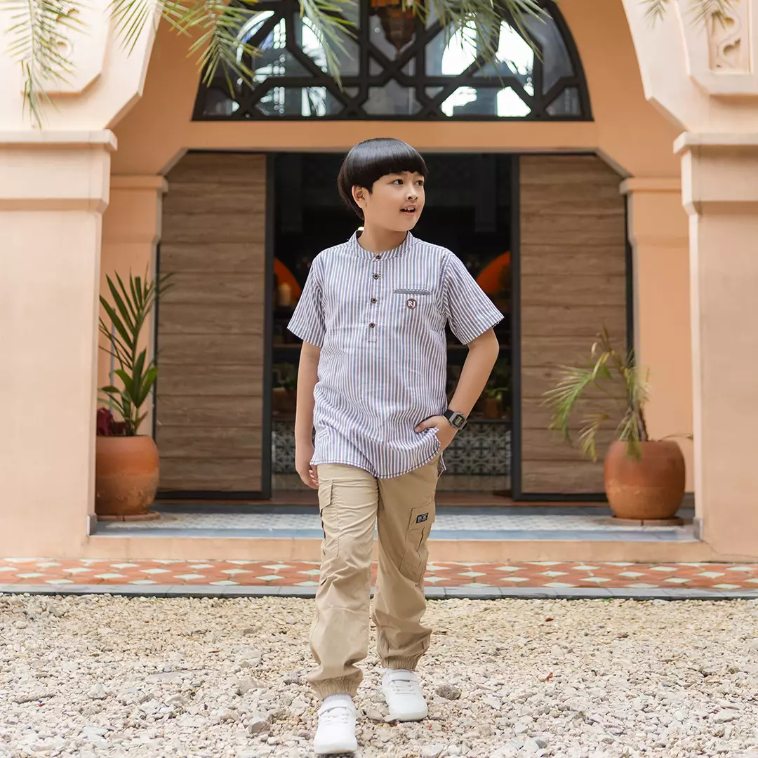 Shirt/ Kemeja Anak Laki/ Rodeo Junior Neck Half Button Stripe