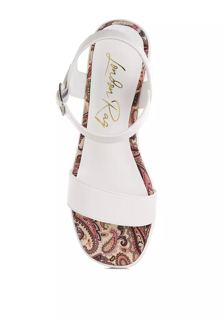 Faux Leather Pin Buckle Platform Heels in White