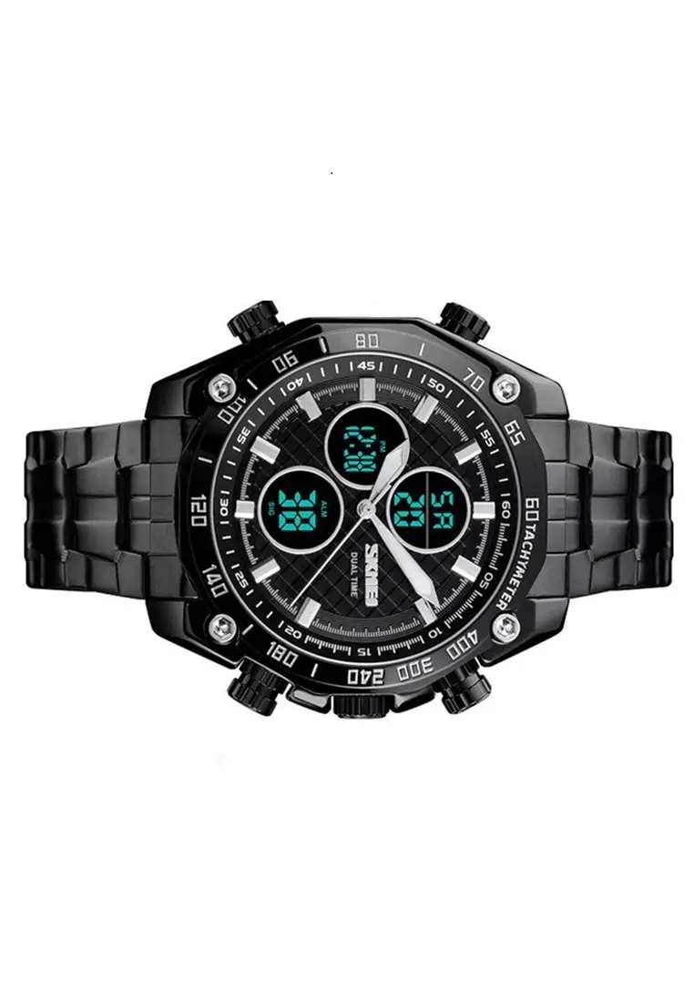 Jam Tangan Kasual Digital Analog Pria LED Waterproof Strap Tali Material Stainless Steel NL99 ORIGINAL