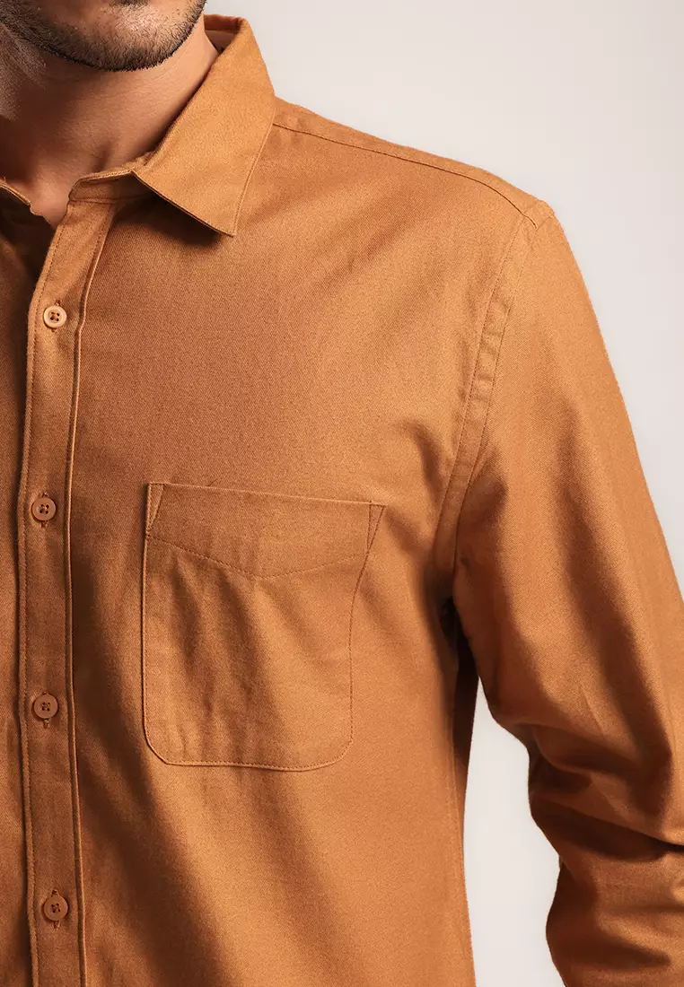 MOC - Kemeja Polos Pria Lengan Panjang Renton - Orange Dark