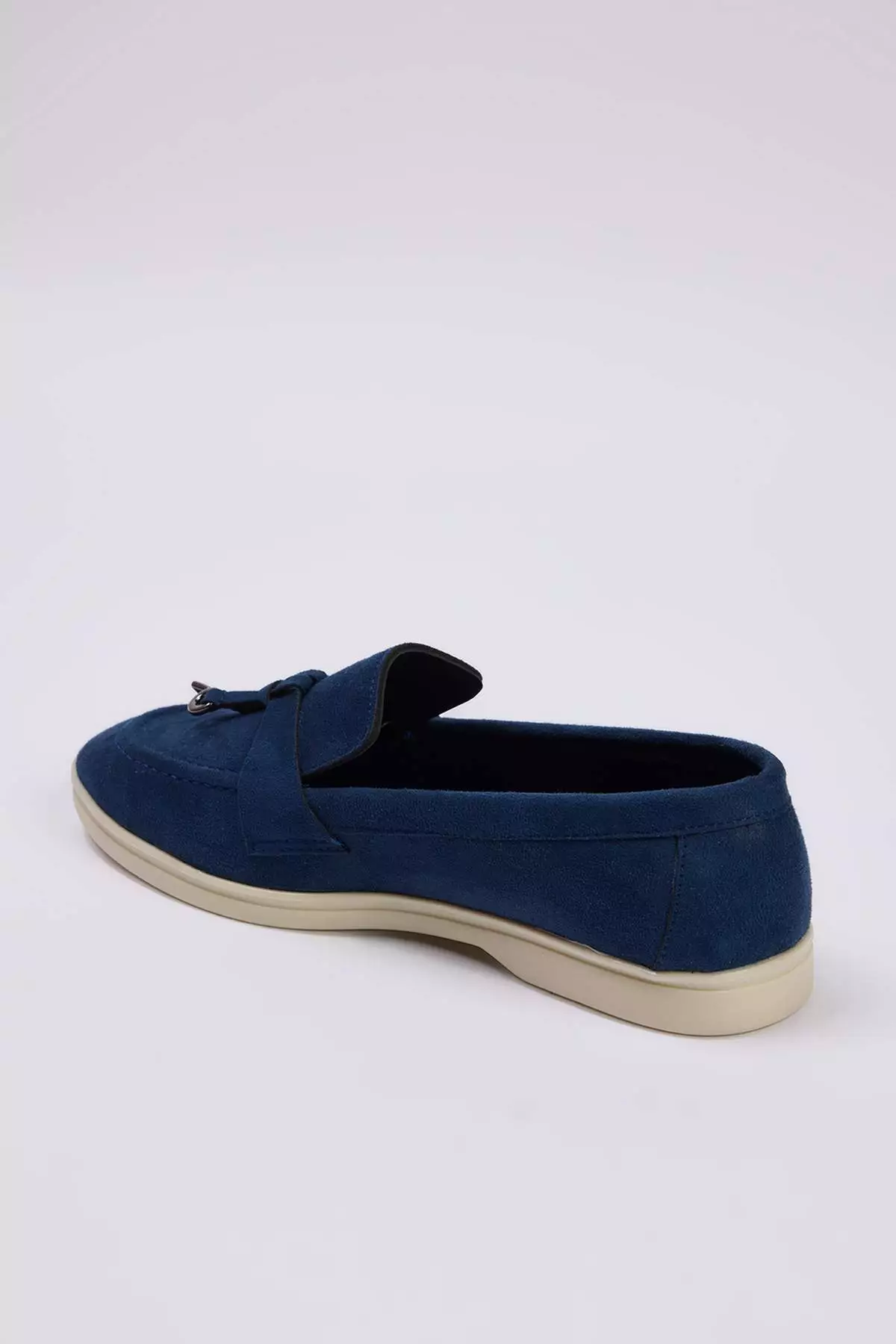 Navy Blue Suede Women's Loafer Shoes With Accessory Detail Takeaway26La00000