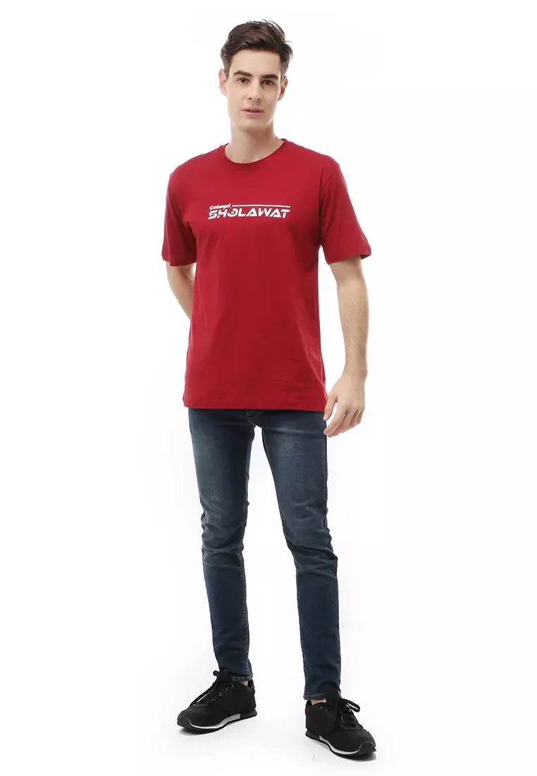 T-Shirt Atasan Kasual Pria Shalawat Lengan Pendek Material Cotton ORIGINAL - Maroon