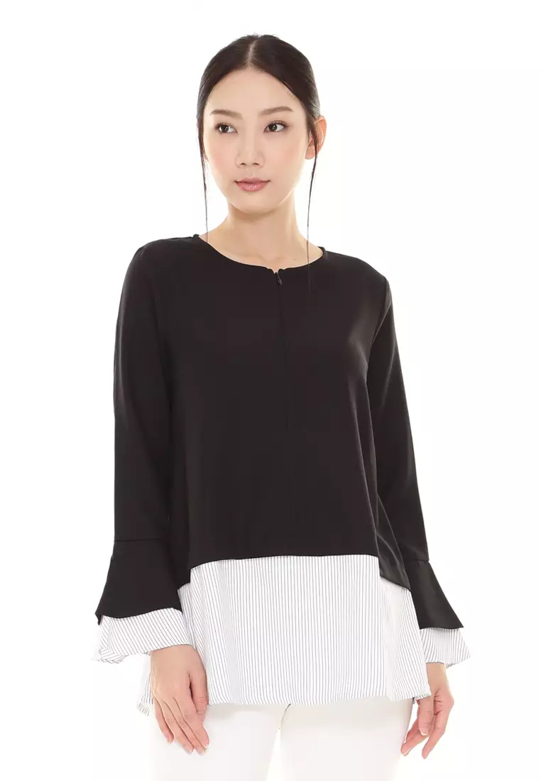 Zalia Top Plain Stripe Cotton Top in Black