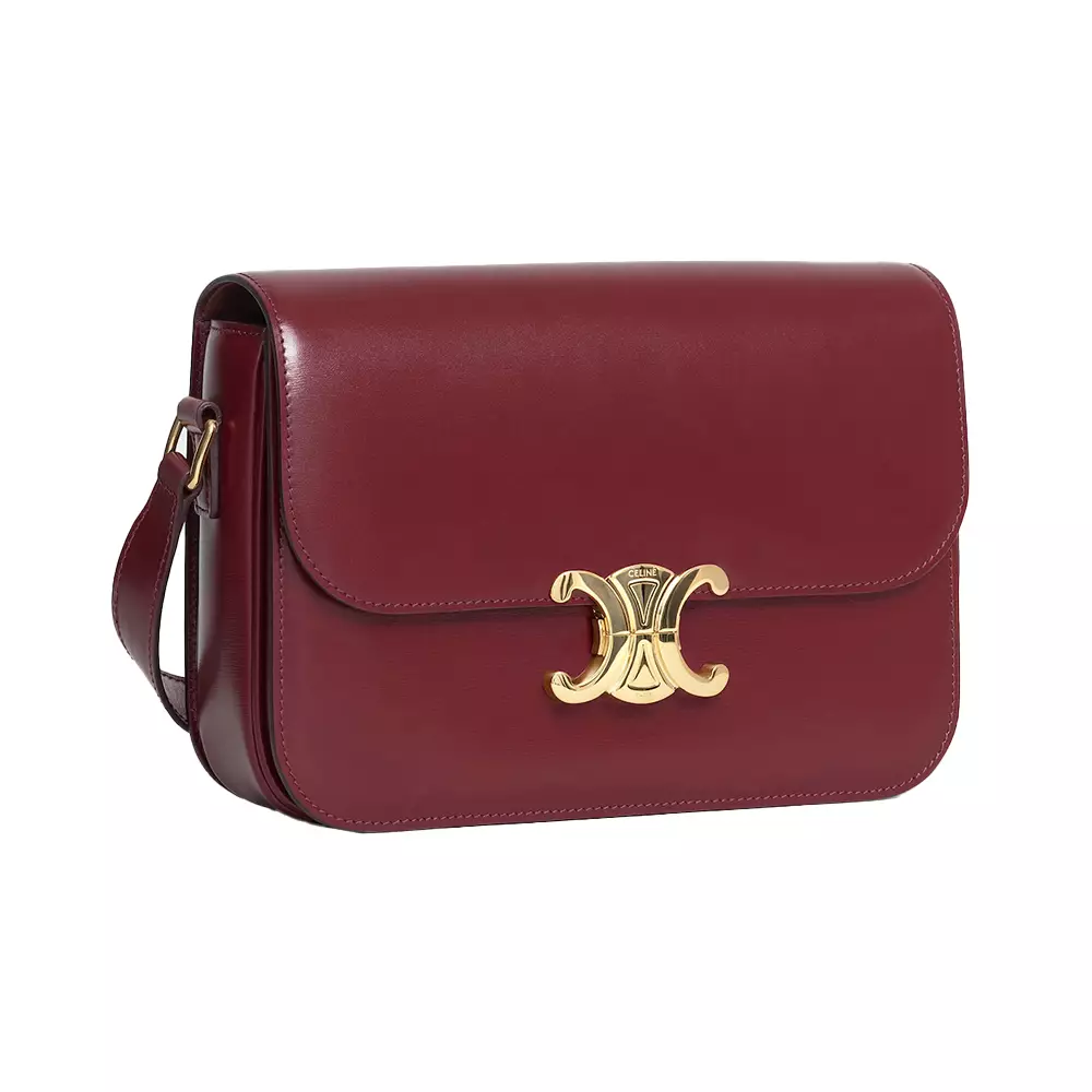 Medium Triomphe Bag In Shiny Calfskin Light Burgundy