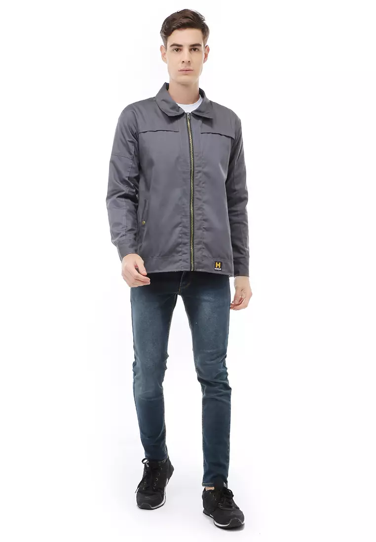 Clover Outerwear Jacket Fashion Pria Motif Polos Material Cotton ORIGINAL - Dark Gray