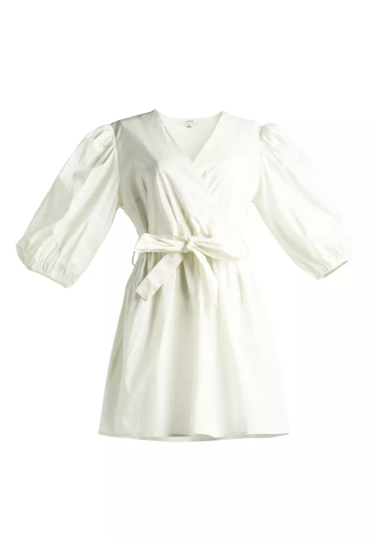 V-Neck Belt Dress In Off- White