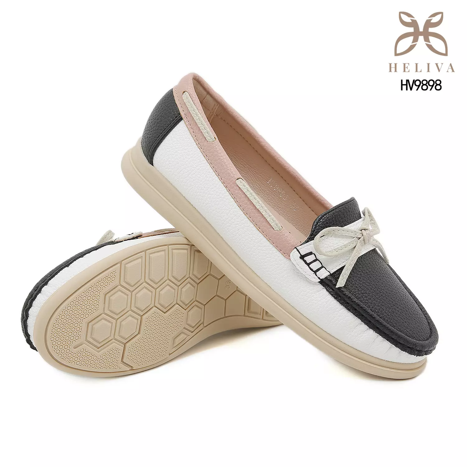 Heliva Miruna Colorblock Moccasin Loafers with Bow Accent HV9898