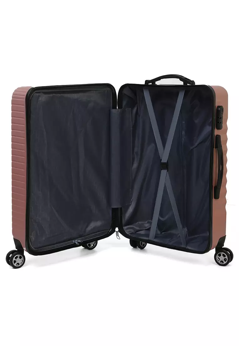 Isvara Tas Koper Hardcase Fiber One Set Unisex Large Compartment Suitcase Code Lock System Material ABS+PVC Coated ORIGINAL - Pink