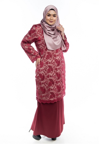 Buy Nayli Plus Size Red Kurung Modern Lace from Nayli in Red and Pink and Multi only 399
