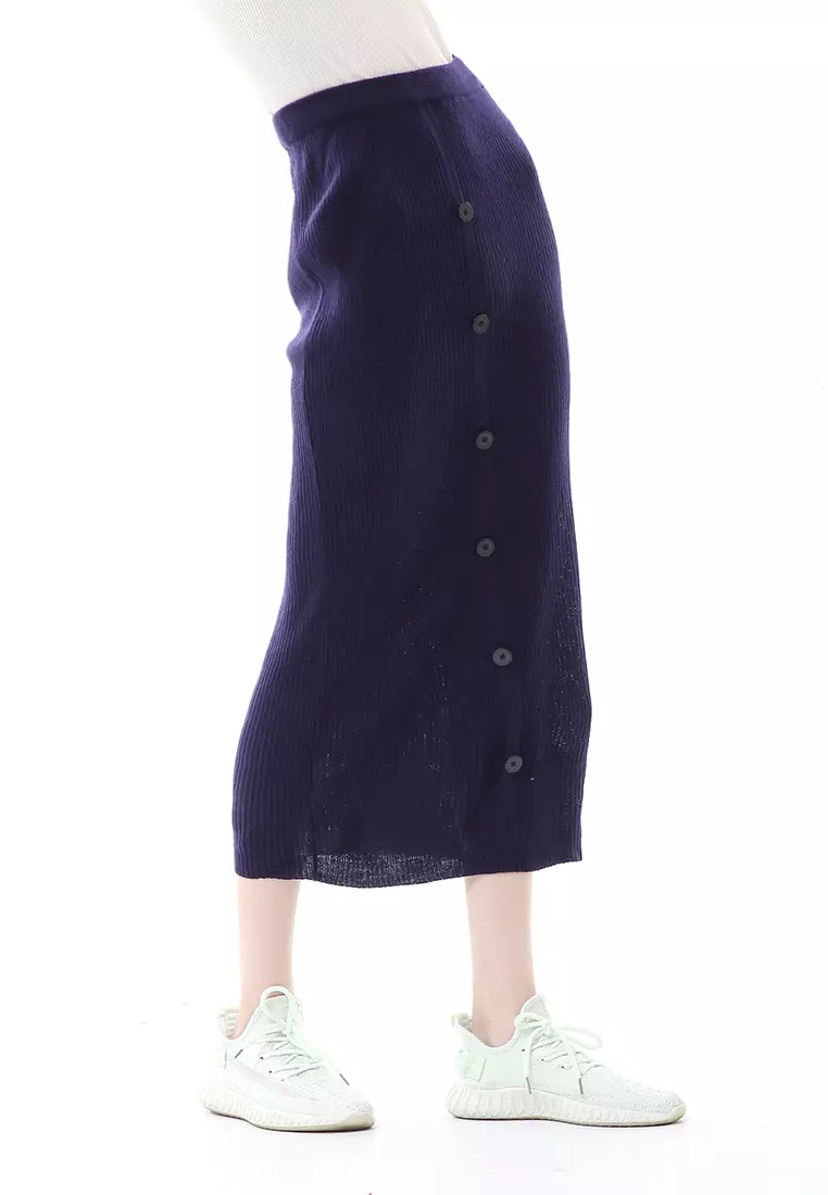 Deliana Rok Rajut Kancing Bawahan Wanita Premium Quality - Navy