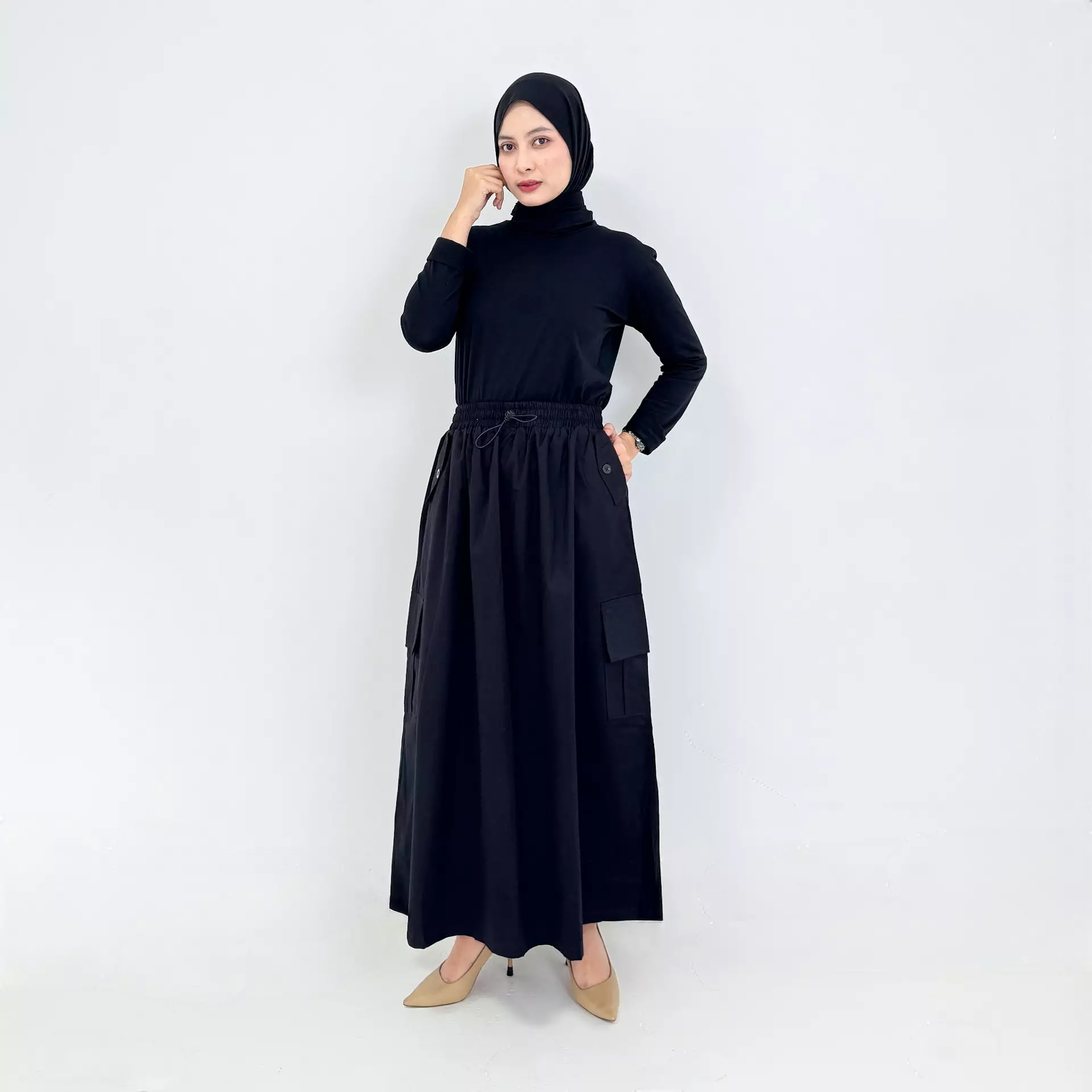 Fia Cargo Midi Skirt [HITAM] Stopper