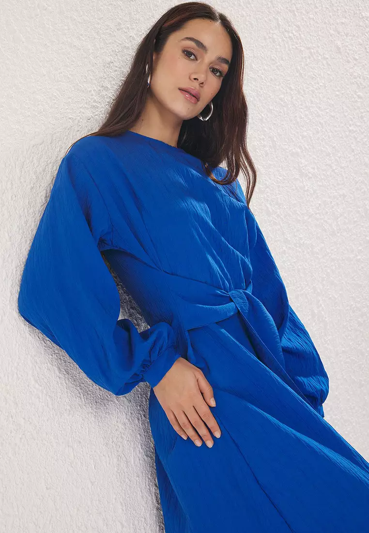 Saxon Front Tie Woven Dress TCTSS24EB00131