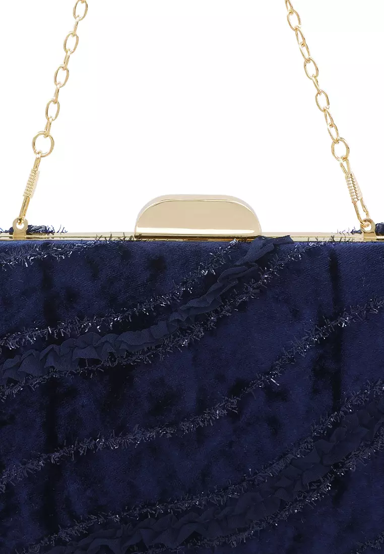 Navy blue velvet clutch store bag