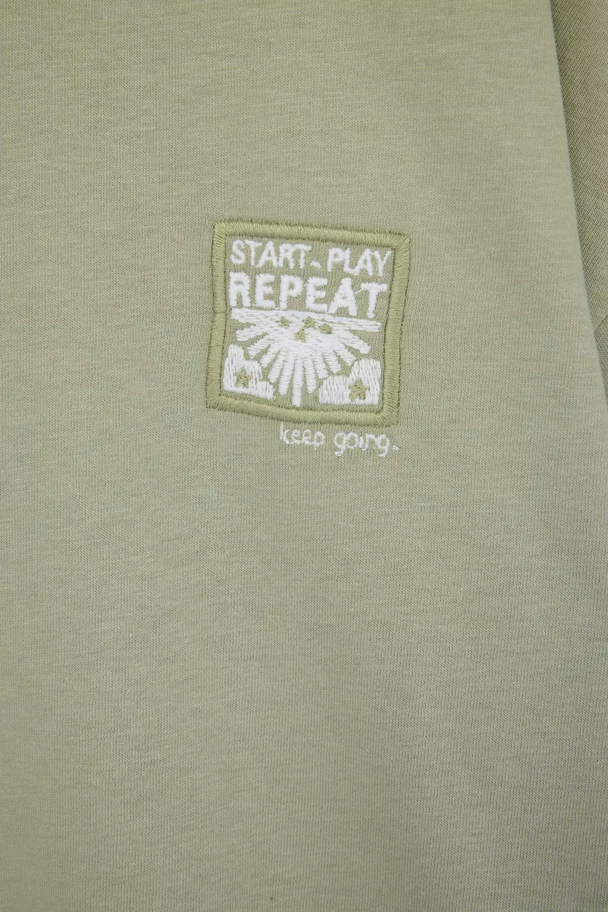 Light Khaki Oversized /Wide Cut Embroidered 100% Cotton T-Shirt Tmnss26Ts00024