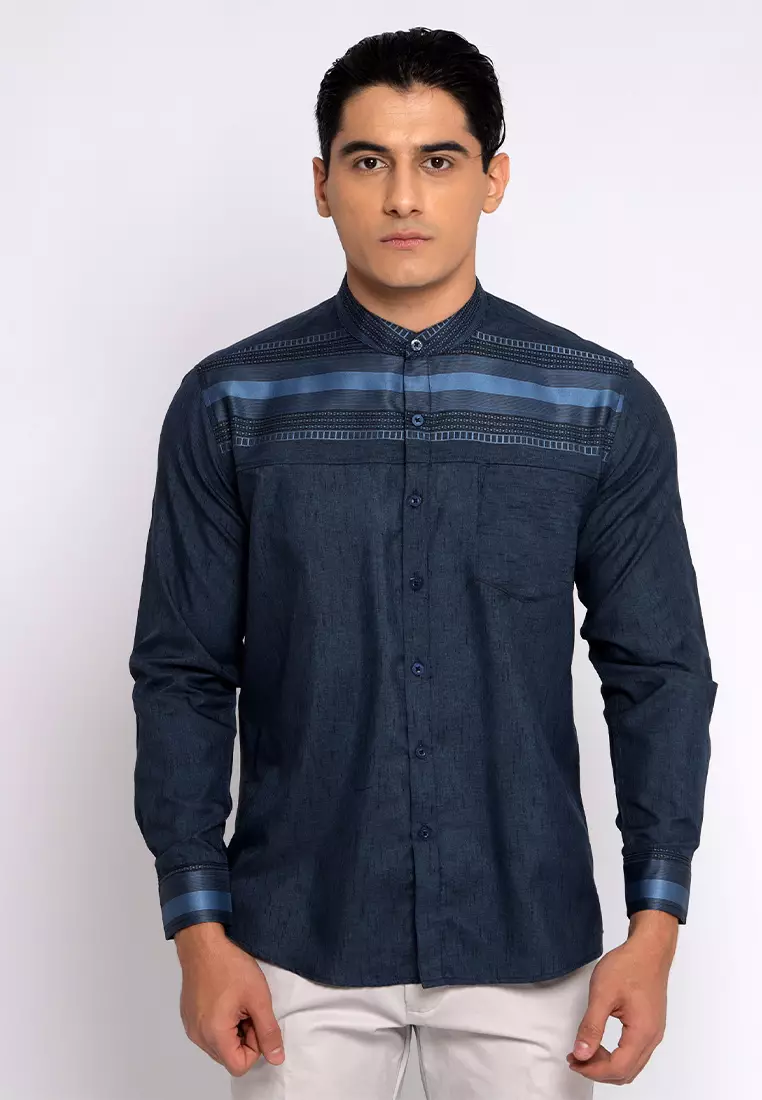 Casella Baju Koko Pria Lengan Panjang | Baju Koko Horizontal Harun 9906 Deep Blue