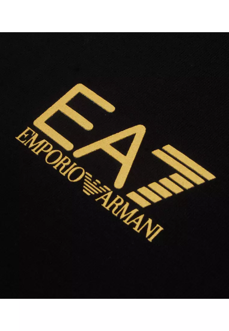 EA7 Men’s Core Identity Long-Sleeved Cotton T-Shirt in Black 8NPT28 PJVQZ