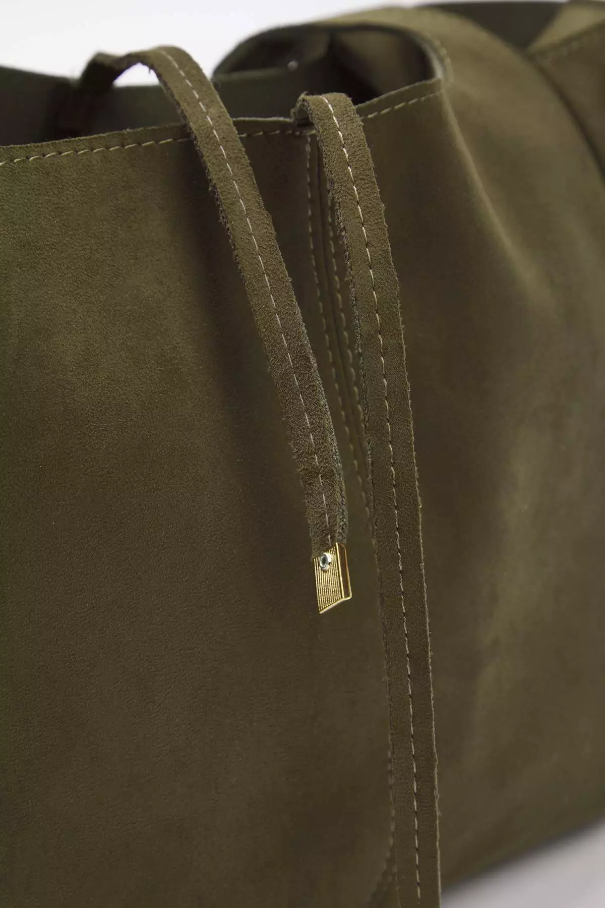 Khaki Suede Tie Detailed Midi Women's Tote Shoulder Bag