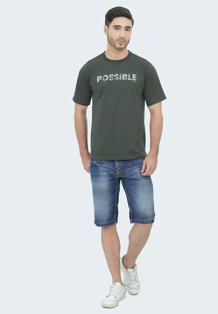 LGS - Kaos Casual Pria - Sablon Tulisan Possible - Katun - Warna Hijau Army - Reguler Fit - CTS.222.S3476.01.C