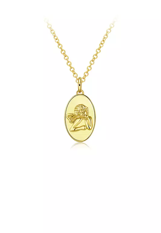 Fashion Simple Plated Gold Geometric Oval Human Pendant with Necklace