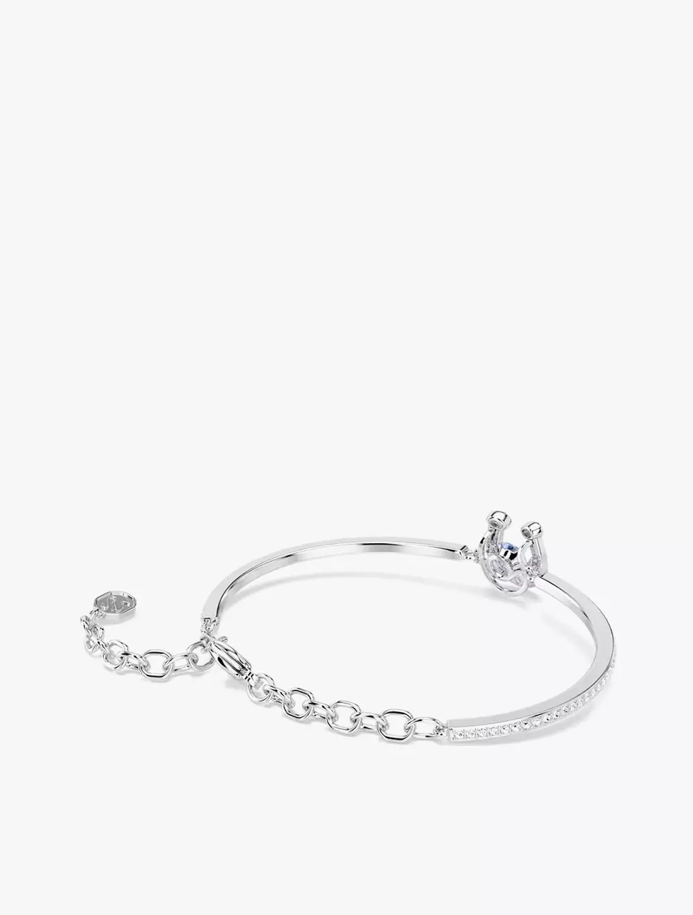 Symbolica bangle, Round cut, Pavé, Horse shoe, Blue, Rhodium plated